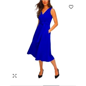 CALVIN KLEIN V-Neck Sleeveless summer midi royal blue dress